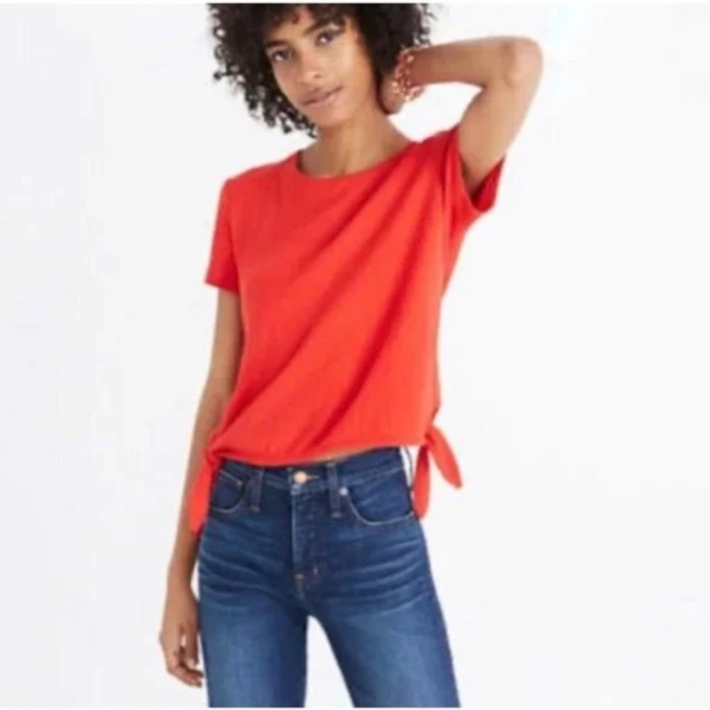 Madewell Size Red Texture & Thread Modern Side-Tie Top Short Sleeve
